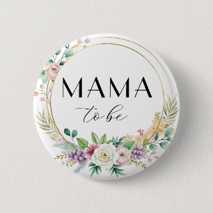 Badge Rond 5 Cm Bouton de Baby shower floral personnalisé - MAMA à