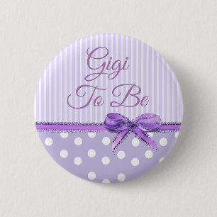 Badge Rond 5 Cm Bouton de Baby Shower Gigi à venir : Nœud Violet
