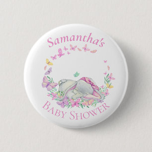 Badge Rond 5 Cm Bouton de Baby shower rose bleu Eléphant