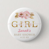 Badge Rond 5 Cm Bouton de Baby shower rose pour filles (Devant)