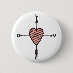 Badge Rond 5 Cm Bouton de boussole de coeur d'amour