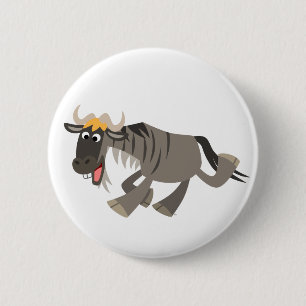 Badge Rond 5 Cm Bouton de Bouton Wildebeest de caricature joyeux