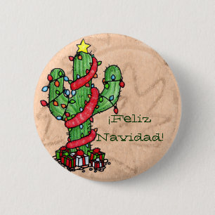 Badge Rond 5 Cm Bouton de cactus de Noël