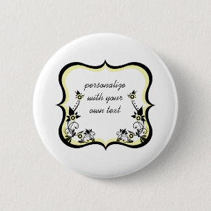 Badge Rond 5 Cm Bouton de cadre floral Sassy, Jaune clair
