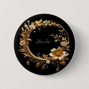 Badge Rond 5 Cm Bouton de cadre orné floral doré