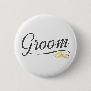 Badge Rond 5 Cm Bouton de calligraphie Mariage floral simple Groom