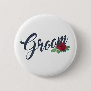 Badge Rond 5 Cm Bouton de calligraphie Mariage floral simple Groom