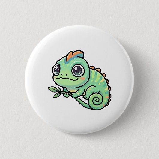 Badge Rond 5 Cm Bouton de Caméléon Vert Bébé Mignon (Devant)