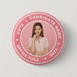Badge Rond 5 Cm Bouton de campagne de vote rose photo personnalisé