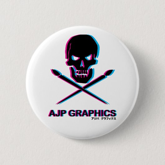 Badge Rond 5 Cm BOUTON de CERCLE du CRÂNE 3D de GRAPHIQUES d'AJP (Devant)