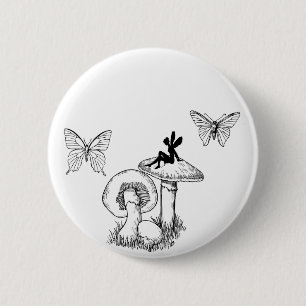 Badge Rond 5 Cm Bouton de champignons papillon fé
