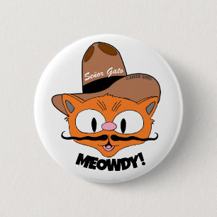 Badge Rond 5 Cm Bouton de chat cowboy à moustache de dessin animé