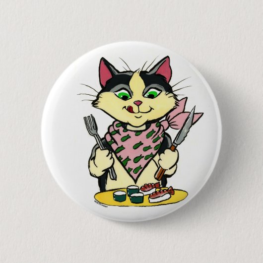 Badge Rond 5 Cm Bouton de chat de sushi (Devant)