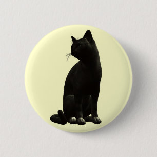 Badge Rond 5 Cm Bouton de chat noir assis