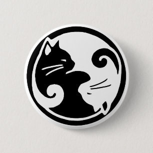 Badge Rond 5 Cm Bouton de chats de Yin Yang