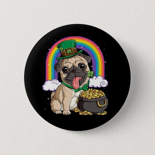 Badge Rond 5 Cm Bouton de chien du Carlin de la Saint Patrick Joye (Devant)