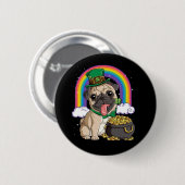 Badge Rond 5 Cm Bouton de chien du Carlin de la Saint Patrick Joye (Devant & derrière)