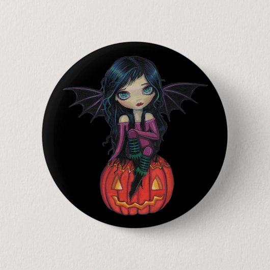 Badge Rond 5 Cm Bouton de citrouille Pixie Halloween Vampire migno (Devant)