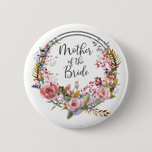 Badge Rond 5 Cm Bouton de couronne florale de rose rose mère de la