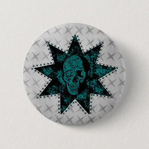 Badge Rond 5 Cm Bouton de crâne poinçon (Turquoise)