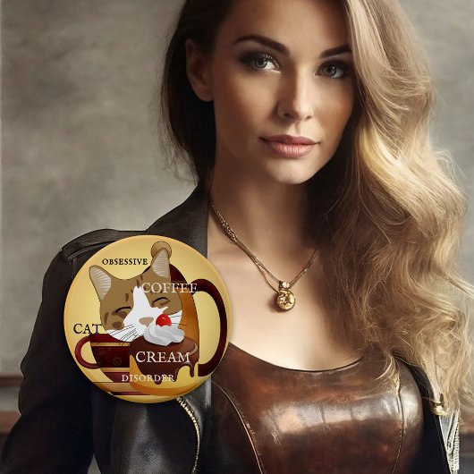 Badge Rond 5 Cm Bouton de crème de café de chat amusant