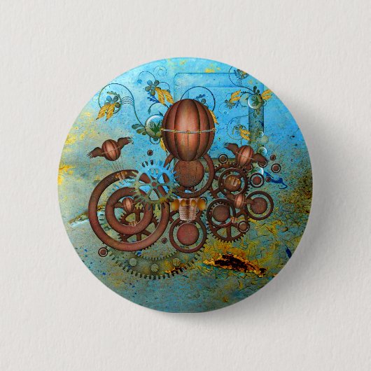 Badge Rond 5 Cm Bouton de cuivre Aqua pour engrenages Steampunk (Devant)