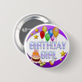 Badge Rond 5 Cm Bouton de ~ de fille d'anniversaire # 2 (Devant & derrière)