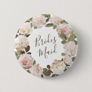 Badge Rond 5 Cm Bouton de Demoiselle d'Honneur aux Roses Française