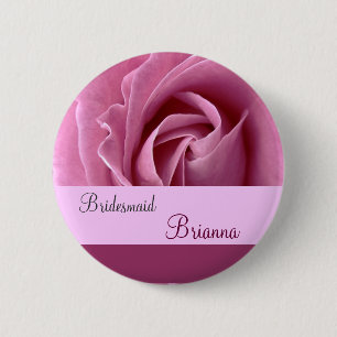 Badge Rond 5 Cm Bouton de DEMOISELLE D'HONNEUR avec le rose de