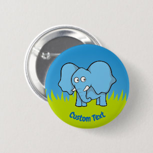 Badge Rond 5 Cm Bouton de dessin animé d'éléphant bleu