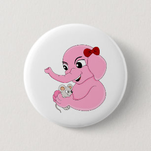 Badge Rond 5 Cm Bouton de dessin animé fille éléphant mignon