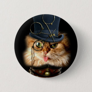 Badge Rond 5 Cm Bouton de dos de goupille de chat de Steampunk
