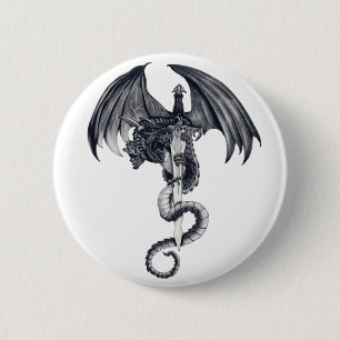 Badge Rond 5 Cm Bouton de dragon et d'épée