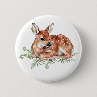 Badge Rond 5 Cm Bouton de faon à l'aquarelle Ute Animal de la forê
