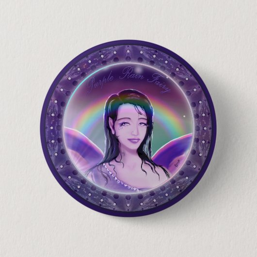 Badge Rond 5 Cm Bouton de fée de pluie violette (Devant)