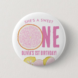Badge Rond 5 Cm Bouton de fête d'anniversaire Sweet One Pink Lemon