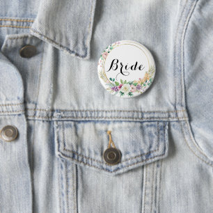 Badge Rond 5 Cm Bouton de Fête de Mariage Floral Élégant – Texte P
