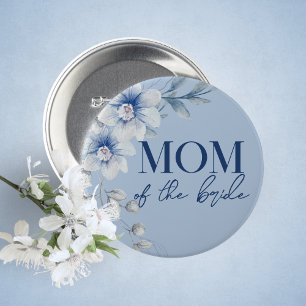 Badge Rond 5 Cm Bouton de Fête Prénuptiale Fleur Bleue de la Mère