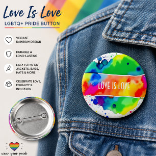 Badge Rond 5 Cm Bouton de fierté LGBTQ+ aquarelle arc-en-ciel