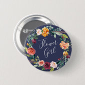Badge Rond 5 Cm Bouton de fille à fleurs florales Paprika Bourgogn (Devant & derrière)