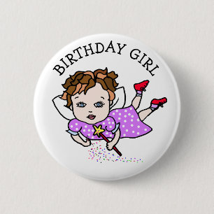 Badge Rond 5 Cm Bouton de fille d'anniversaire jolie fée violette