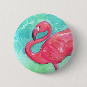 Badge Rond 5 Cm Bouton de Flamant rose