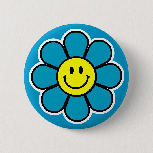 Badge Rond 5 Cm Bouton de fleur (bleu) (Devant)