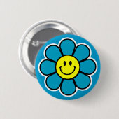 Badge Rond 5 Cm Bouton de fleur (bleu) (Devant & derrière)