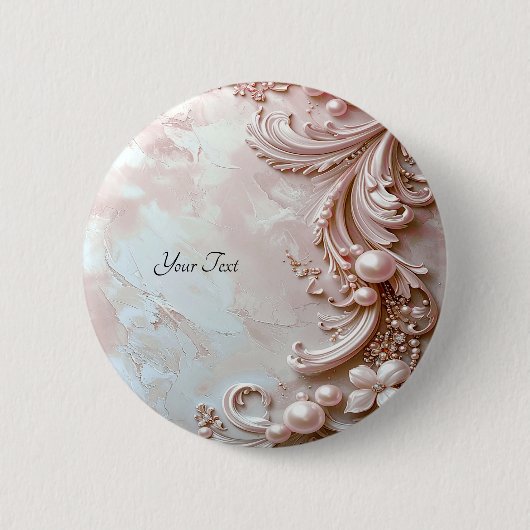 Badge Rond 5 Cm Bouton de fleur et perle ornée rose (Devant)