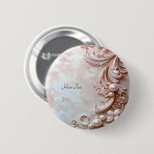 Badge Rond 5 Cm Bouton de fleur et perle ornée rose (Devant & derrière)