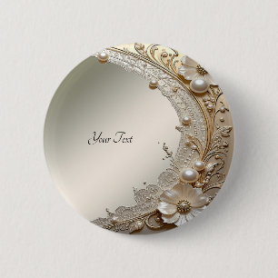Badge Rond 5 Cm Bouton de fleurs blanches modernes perles