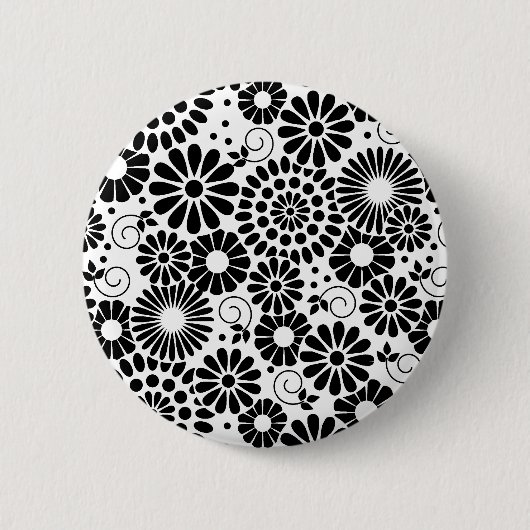 Badge Rond 5 Cm Bouton de fleurs blanches noir rétro (Devant)