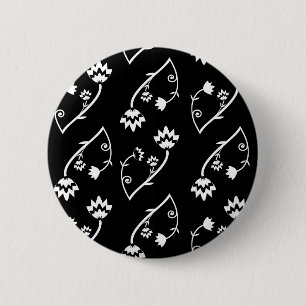 Badge Rond 5 Cm Bouton de fleurs blanches noir rétro