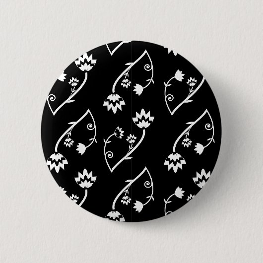 Badge Rond 5 Cm Bouton de fleurs blanches noir rétro (Devant)